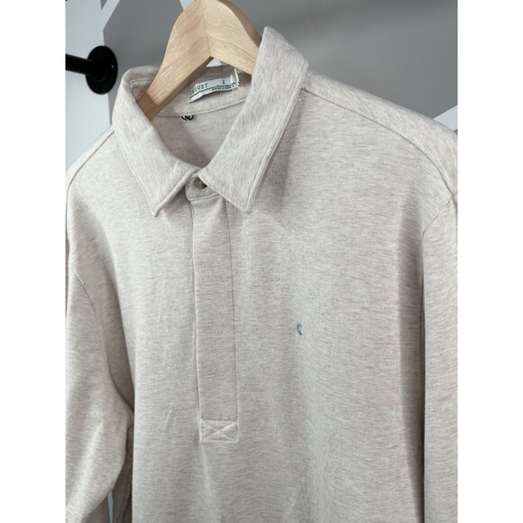 Criquet Collared Sweatshirt Men’s L Heathered Oatmeal Rugby ¼ Button Stretch - Picture 3 of 16